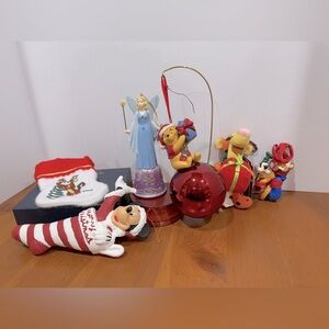 Vintage Disney ornaments Pooh tigger goofy and the Pinocchio fairy and Mickey